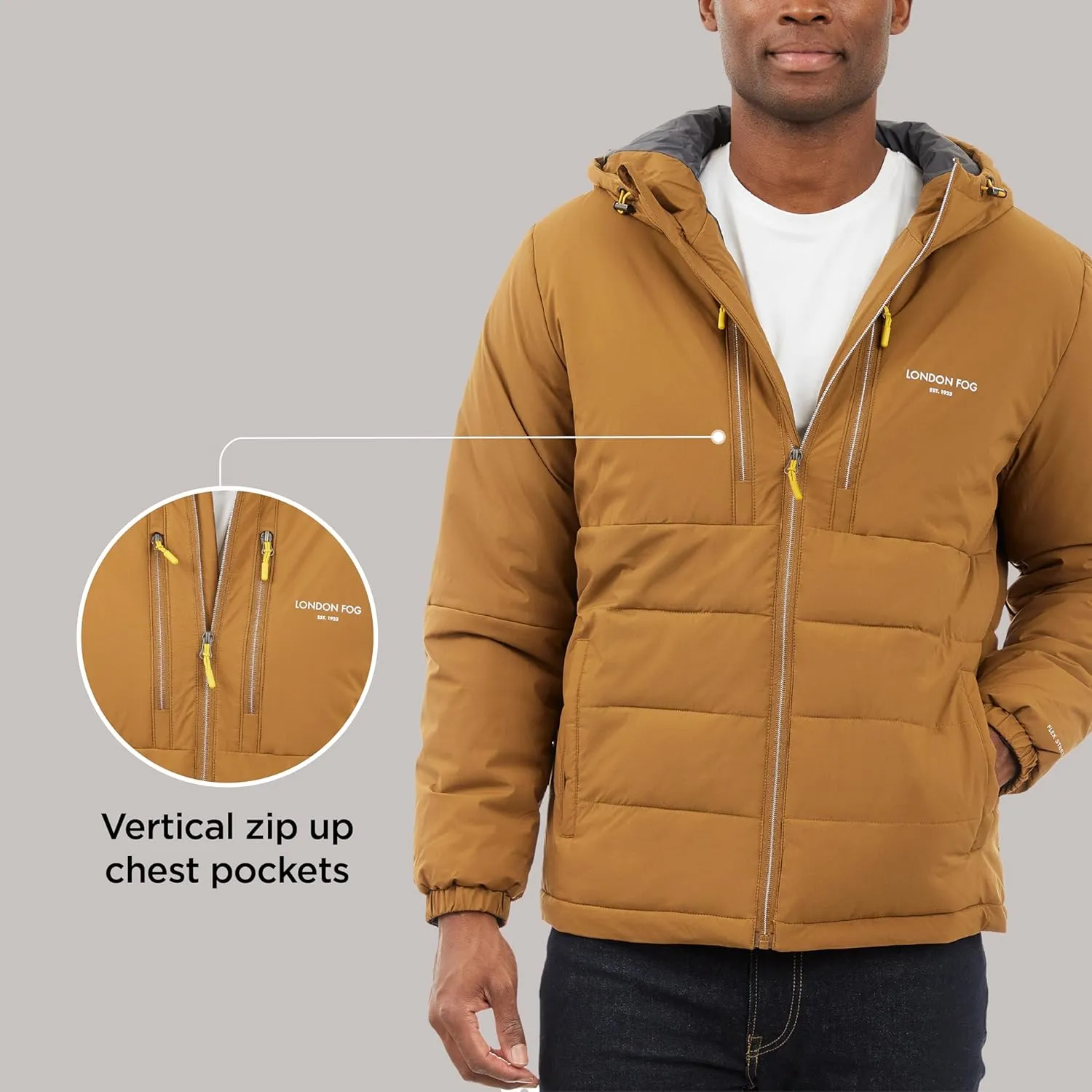 LONDON FOG Men's Stretch Hooded Puffer