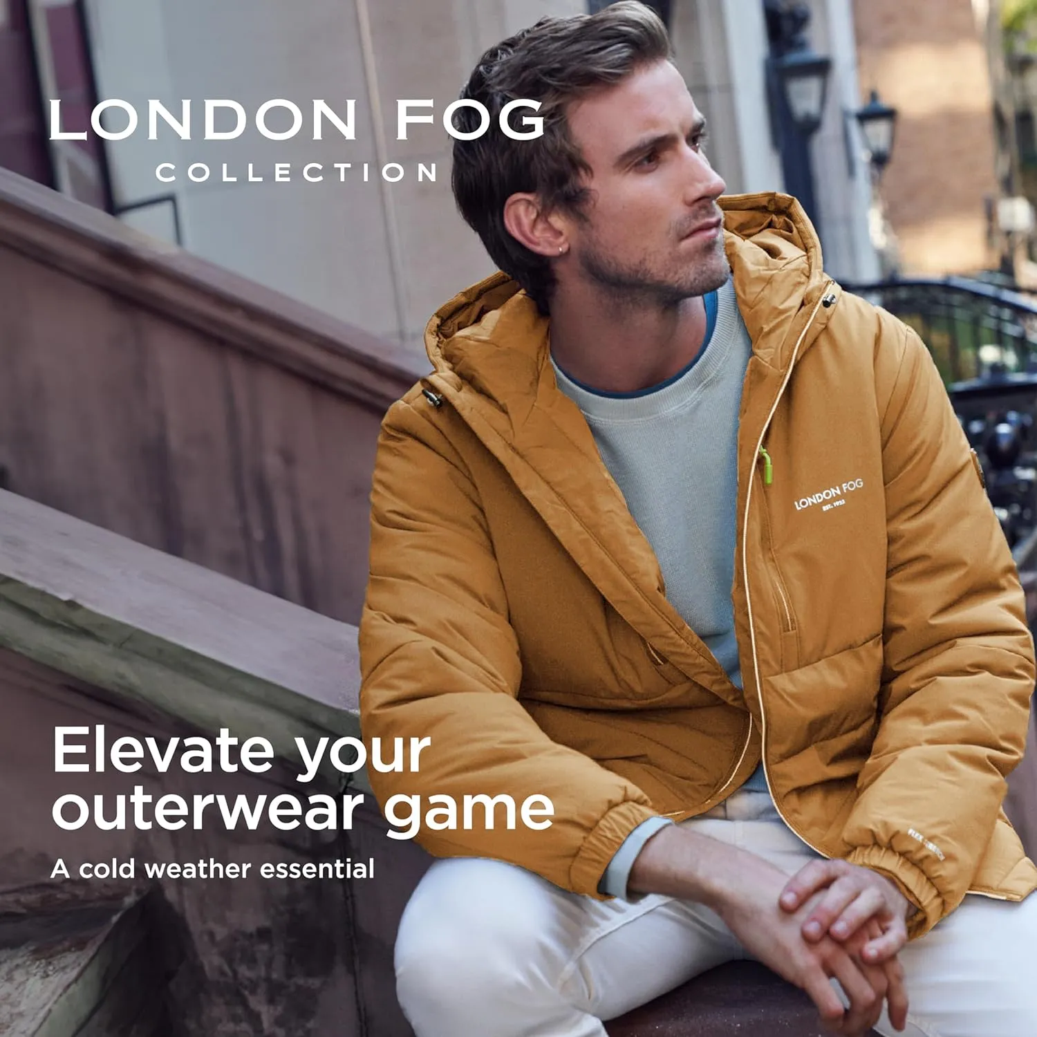 LONDON FOG Men's Stretch Hooded Puffer