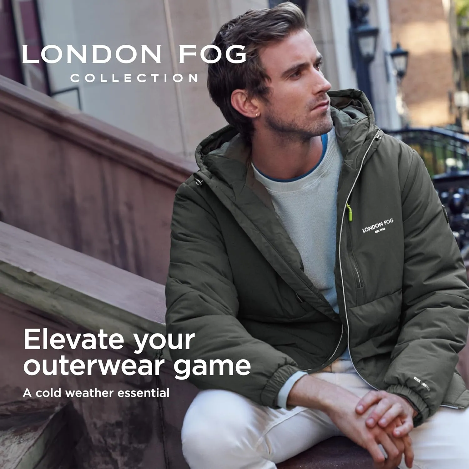 LONDON FOG Men's Stretch Hooded Puffer