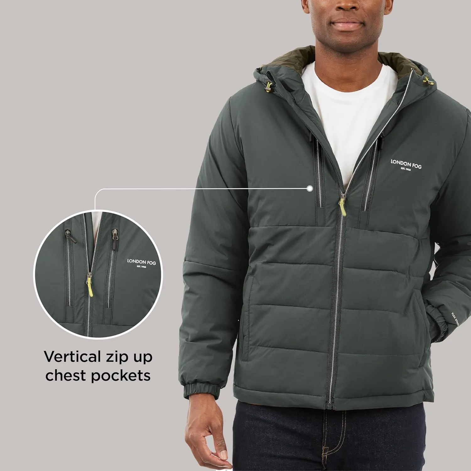 LONDON FOG Men's Stretch Hooded Puffer