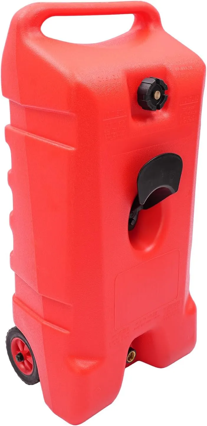 LOYALHEARTDY Gas Tank Pump, 20 Gallon Gas Caddy Portable Gas Fuel Tank Container Caddy With Pump & 10 Foot Long Hose, Rolling Fuel Caddy Outboard Fuel Tanks Marine Gas Tank, Red