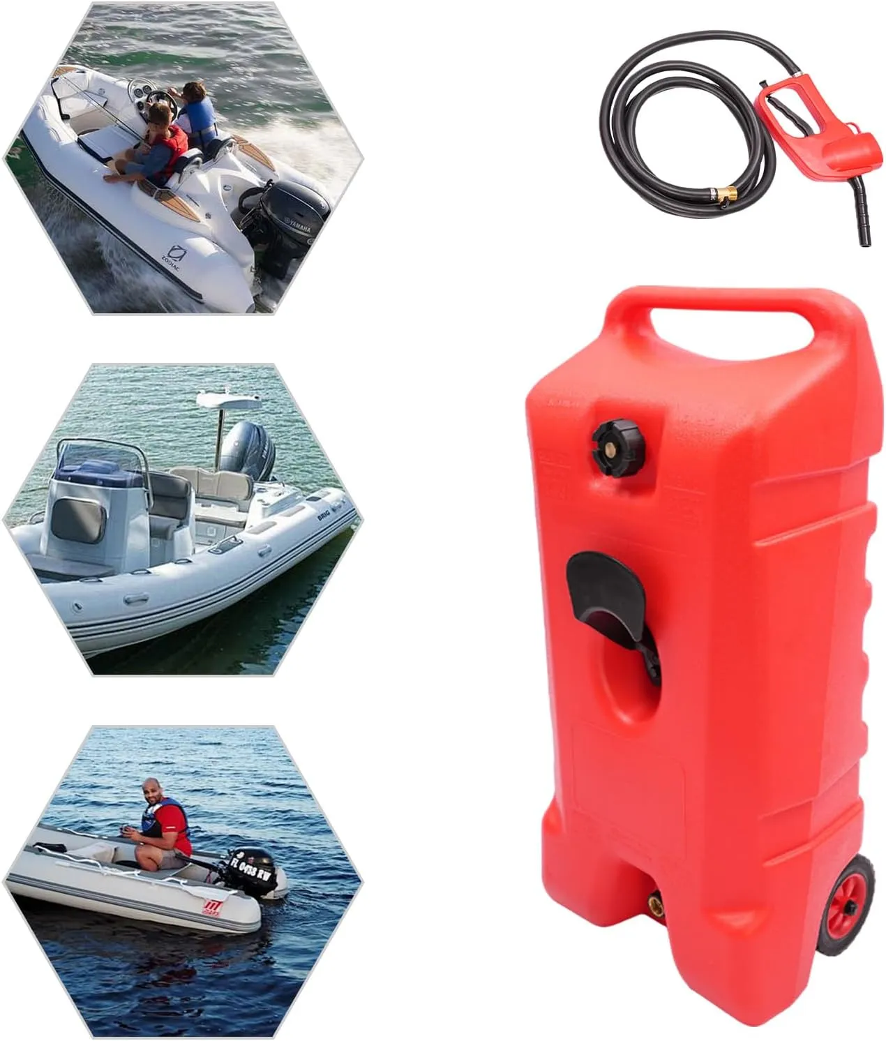 LOYALHEARTDY Gas Tank Pump, 20 Gallon Gas Caddy Portable Gas Fuel Tank Container Caddy With Pump & 10 Foot Long Hose, Rolling Fuel Caddy Outboard Fuel Tanks Marine Gas Tank, Red