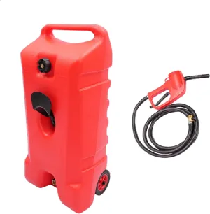 LOYALHEARTDY Gas Tank Pump, 20 Gallon Gas Caddy Portable Gas Fuel Tank Container Caddy With Pump & 10 Foot Long Hose, Rolling Fuel Caddy Outboard Fuel Tanks Marine Gas Tank, Red