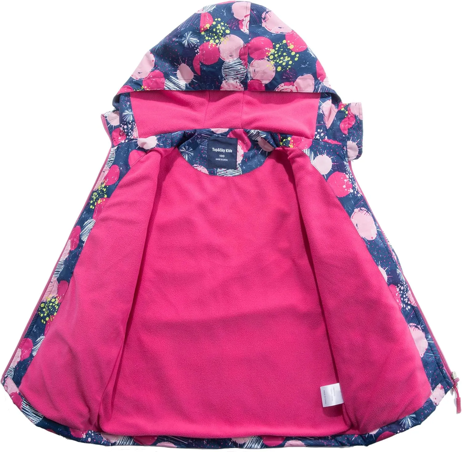 M2C Girls Outdoor Floral Fleece Lined Light Windproof Jacket with Hood