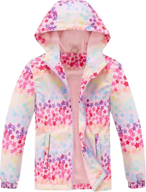 M2C Girls Outdoor Floral Fleece Lined Light Windproof Jacket with Hood