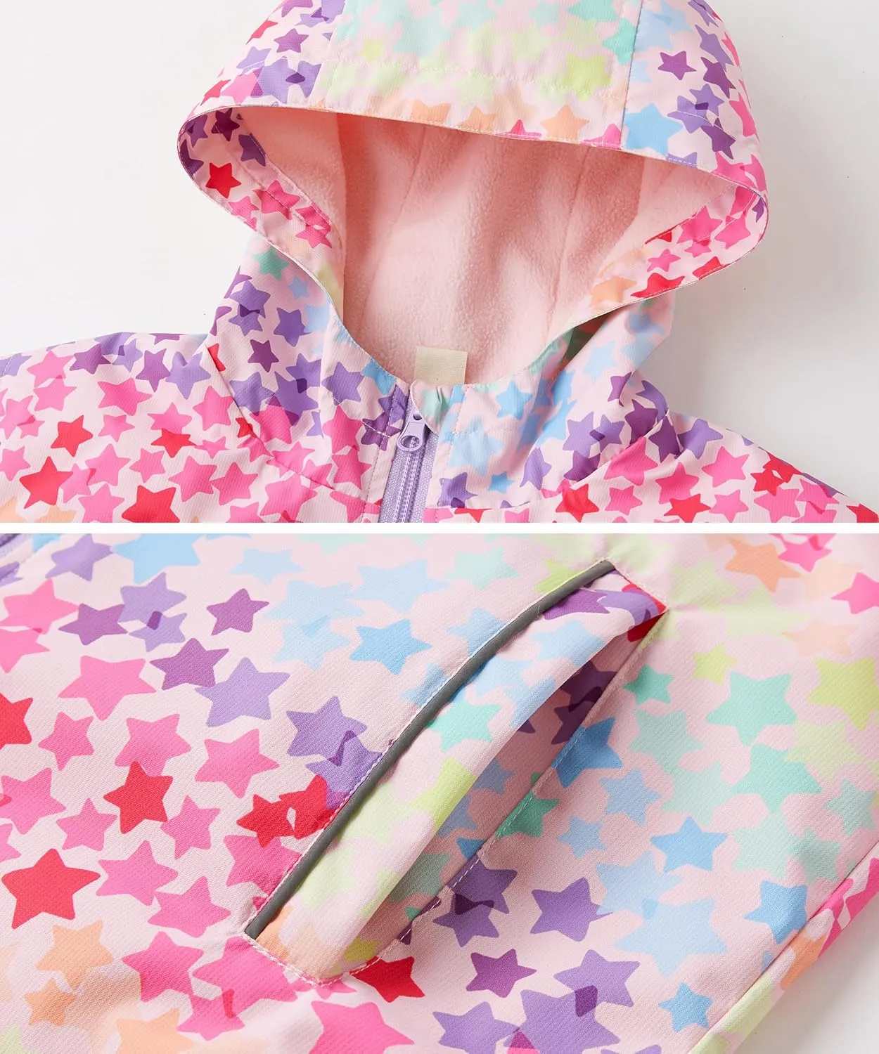 M2C Girls Outdoor Floral Fleece Lined Light Windproof Jacket with Hood