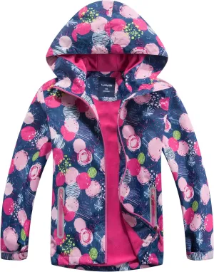 M2C Girls Outdoor Floral Fleece Lined Light Windproof Jacket with Hood