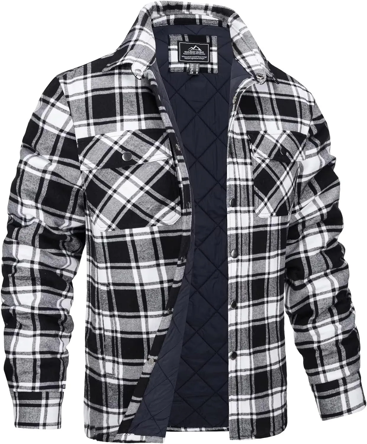 MAGCOMSEN Men's Flannel Shirt Jacket with Quilted Lined Long Sleeve Plaid Coat Button Down Thick Outwear Winter