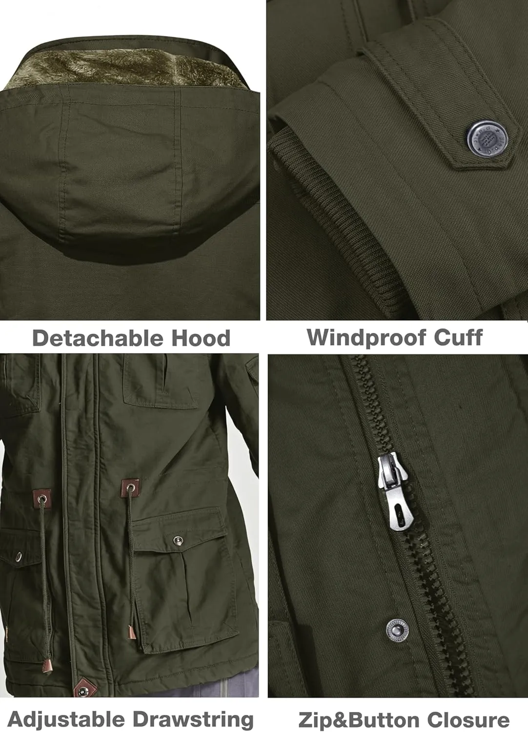MAGCOMSEN Men's Winter Coat Military Jacket Fleece Lined Parka Cotton Cargo Jacket
