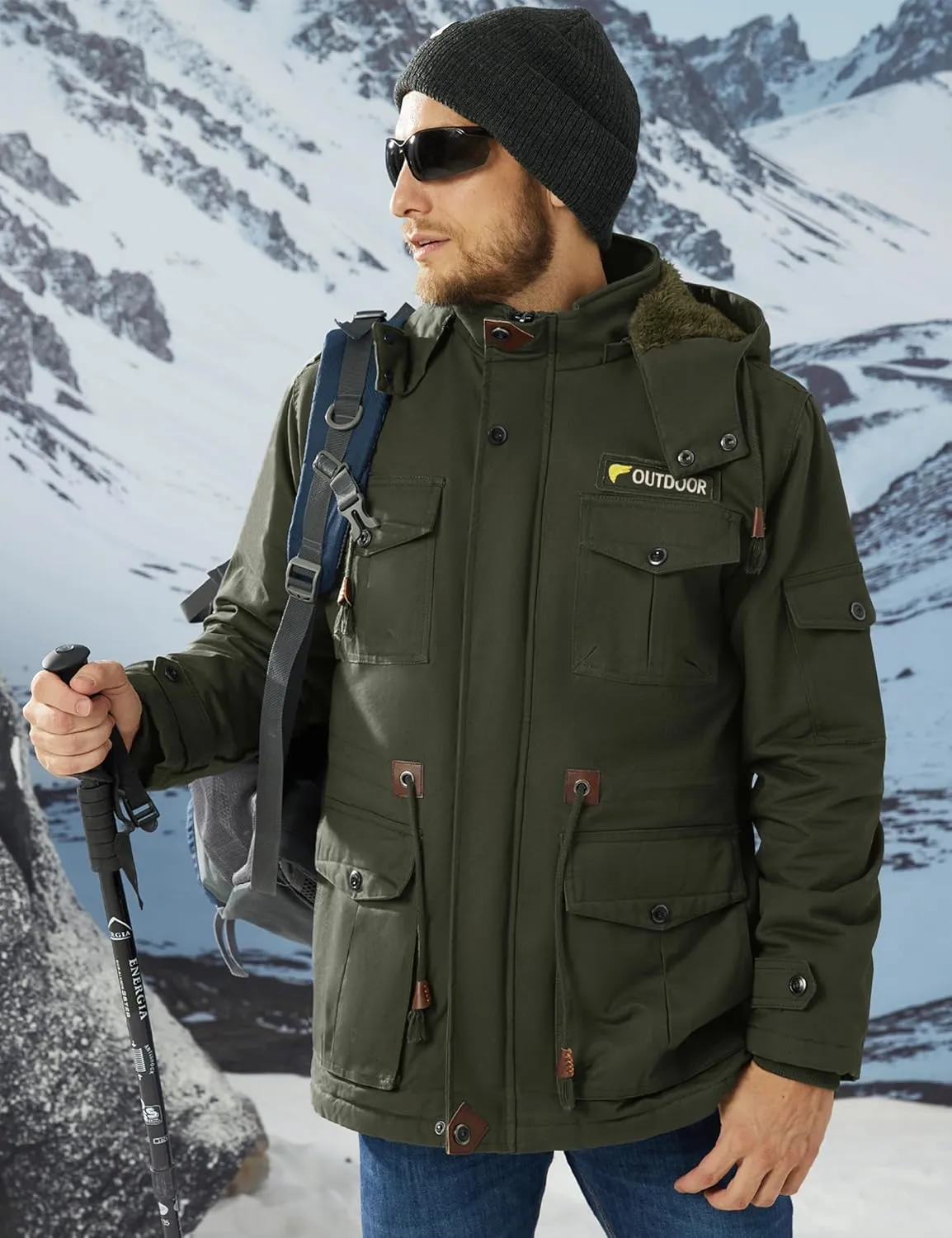 MAGCOMSEN Men's Winter Coat Military Jacket Fleece Lined Parka Cotton Cargo Jacket