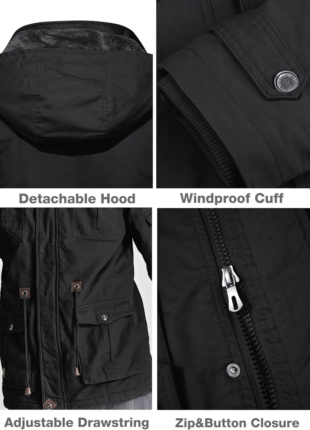 MAGCOMSEN Men's Winter Coat Military Jacket Fleece Lined Parka Cotton Cargo Jacket