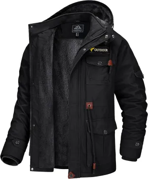 MAGCOMSEN Men's Winter Coat Military Jacket Fleece Lined Parka Cotton Cargo Jacket