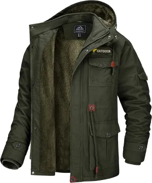 MAGCOMSEN Men's Winter Coat Military Jacket Fleece Lined Parka Cotton Cargo Jacket