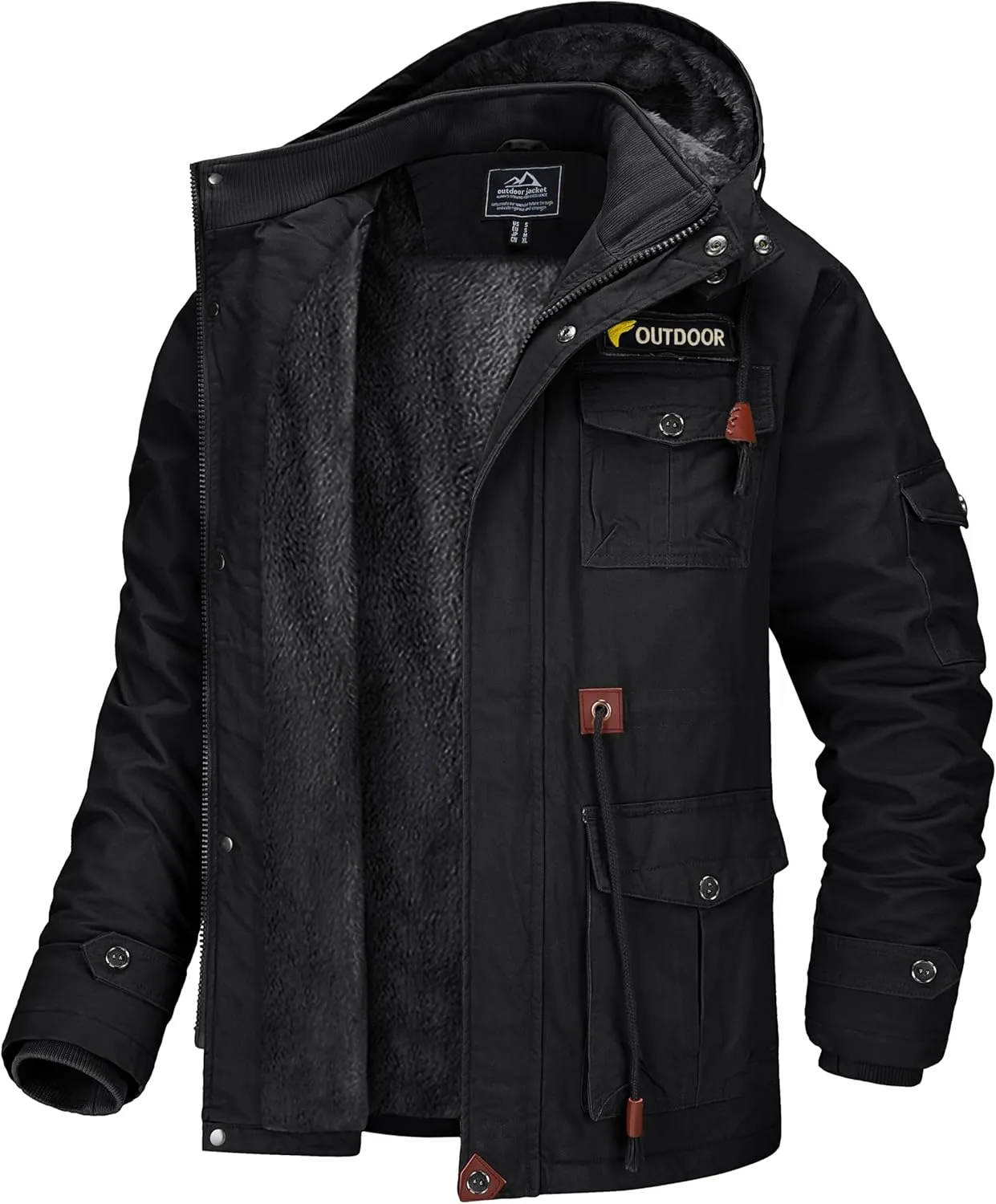 MAGCOMSEN Men's Winter Coat Military Jacket Fleece Lined Parka Cotton Cargo Jacket