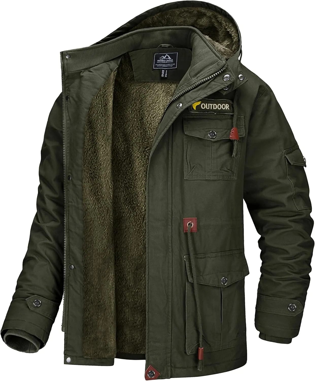 MAGCOMSEN Men's Winter Coat Military Jacket Fleece Lined Parka Cotton Cargo Jacket