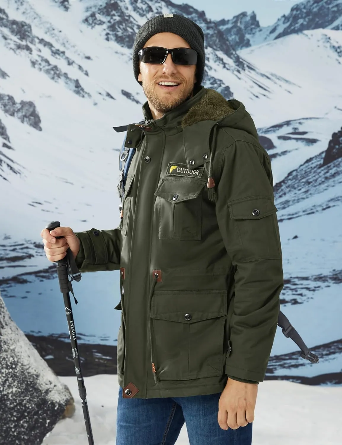 MAGCOMSEN Men's Winter Coat Military Jacket Fleece Lined Parka Cotton Cargo Jacket