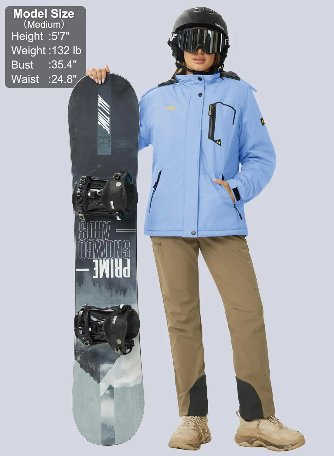 MAGCOMSEN Women's Ski Jacket Waterproof Insulated Snow Jacket Warm Windproof Winter Coats with Hood Fleece Lined Jacket