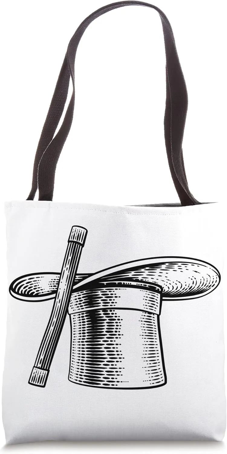 Magic Wand And Magician Top Hat Woodcut Drawing Tote Bag
