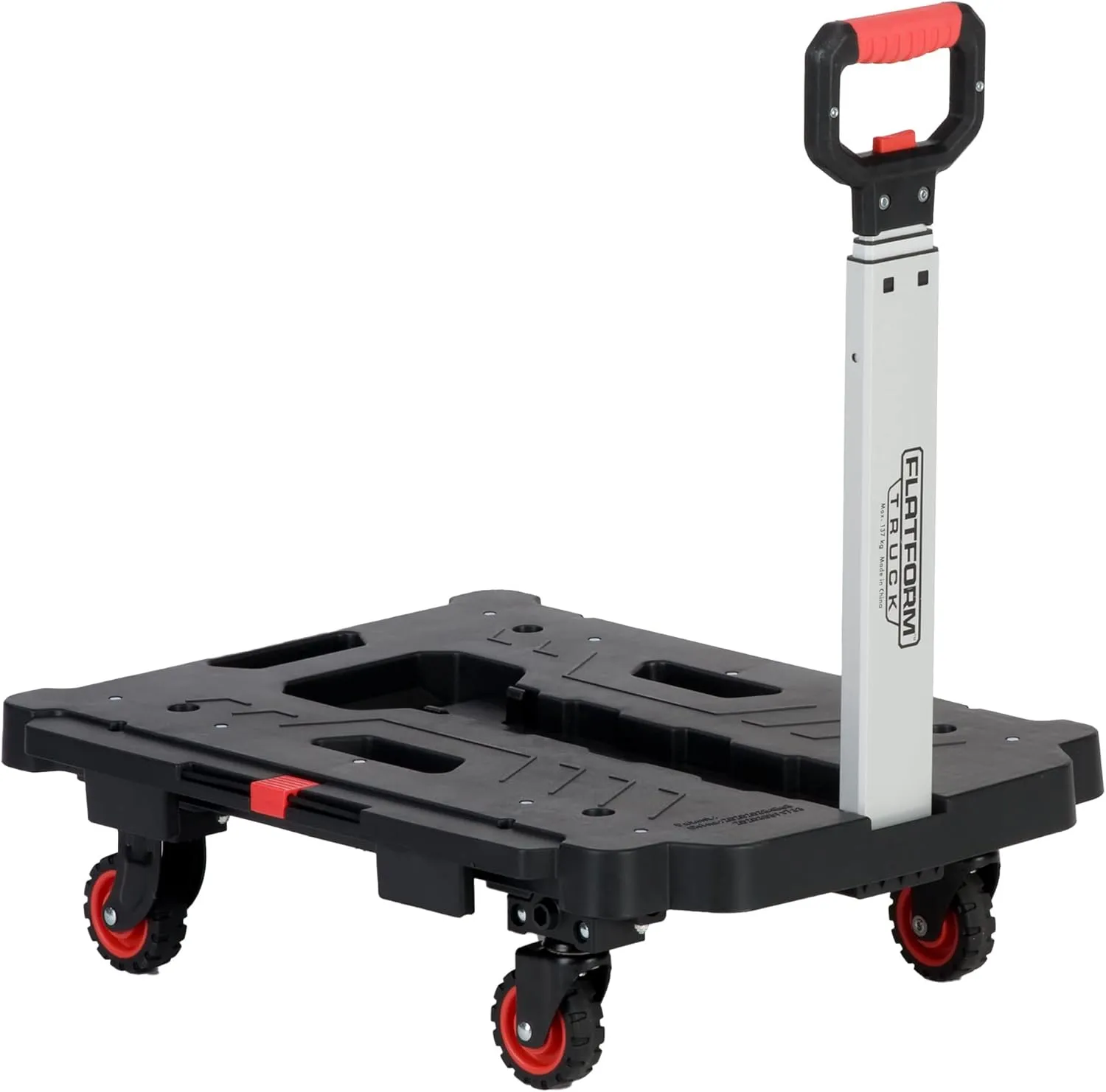 Magna Cart Foldable Hand Truck Platform Multifunctional Push Cart with Extendable Handle, 300 lb Capacity, and 360-Degree Swivel Wheels, Black/Red