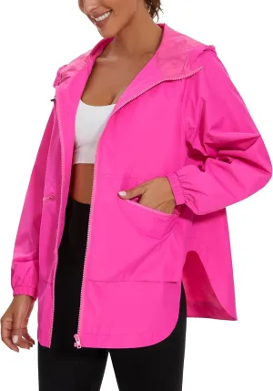 MAKARTHY Rain Jacket Women Waterproof Lightweight Jacket With Hood Packable Raincoat with Pockets S-XXXL