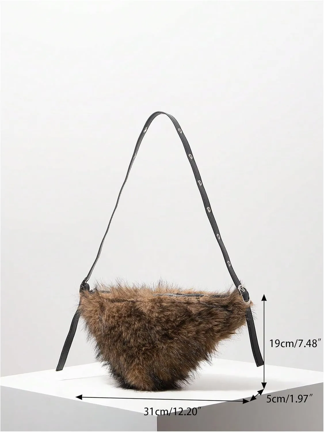MakeMeChic Women's Faux Fur Top Handle Triangle Shoulder Handbag Teddy Plush Purse Y2K Tote Bag