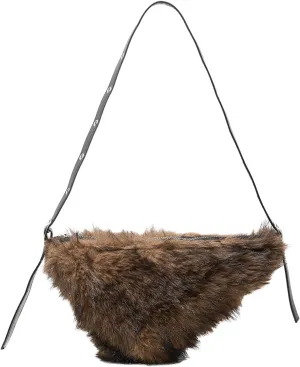 MakeMeChic Women's Faux Fur Top Handle Triangle Shoulder Handbag Teddy Plush Purse Y2K Tote Bag