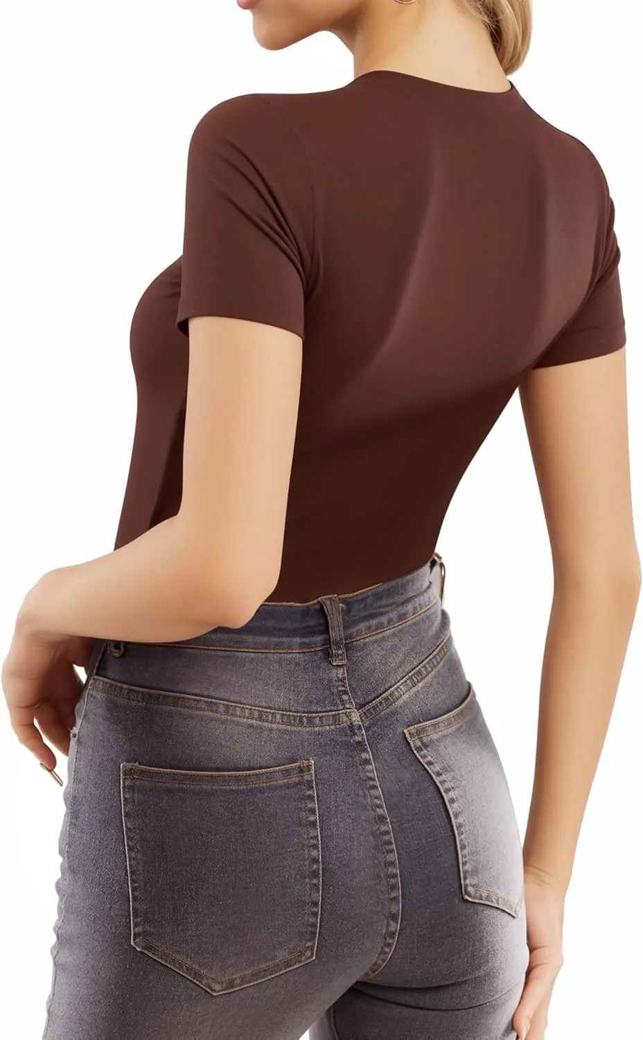 MANGOPOP Women's Double Lined Short Sleeve Long Sleeve Tops Crew Neck T Shirt Compression Fitted Basic Tee