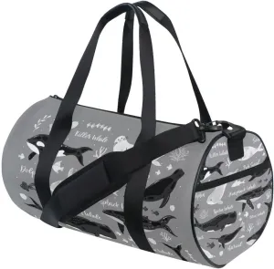 Marine Dolphin Killer Whale Narwhal Walrus Ocean Undersea Water Duffel Bag, Foldable Canvas Travel Tote for Gym Sports with Inner Pockets, Durable Lightweight Fitness Bag for Overnight Workout