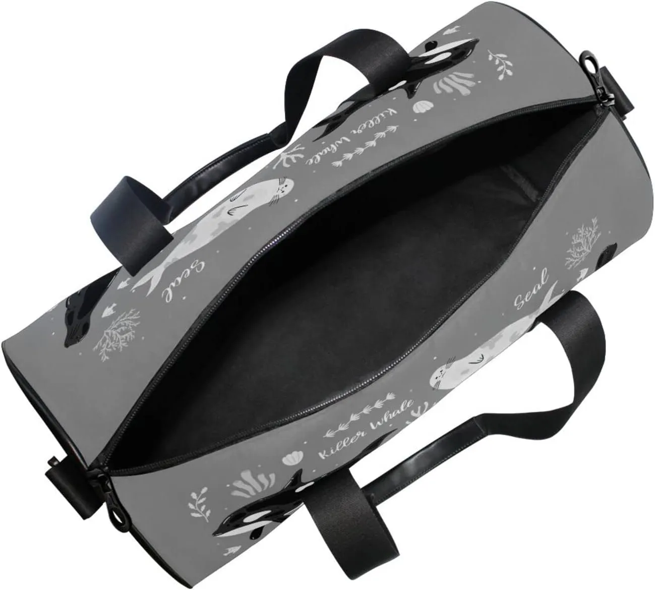 Marine Dolphin Killer Whale Narwhal Walrus Ocean Undersea Water Duffel Bag, Foldable Canvas Travel Tote for Gym Sports with Inner Pockets, Durable Lightweight Fitness Bag for Overnight Workout