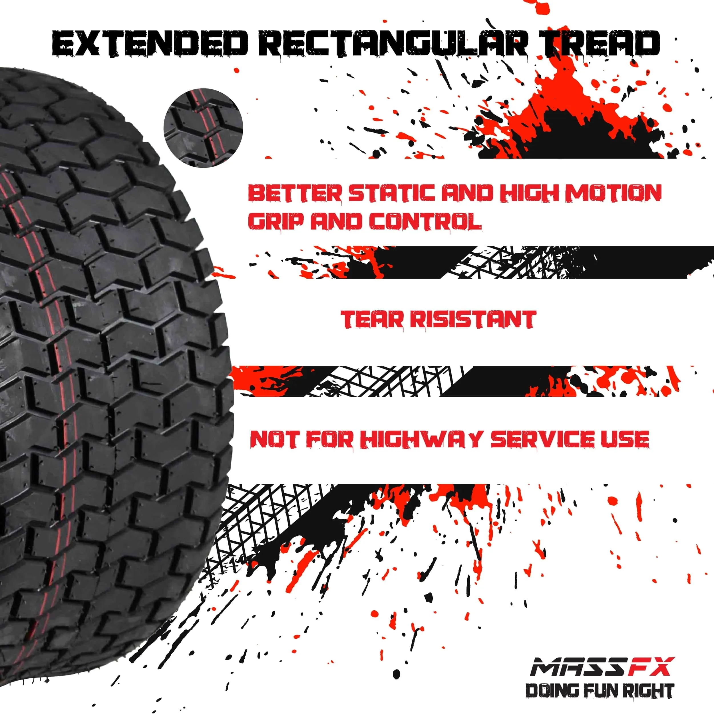 MASSFX 18x8.5-8 Lawn & Garden, Golf Cart, Turf Tires 4 Ply with 5mm Tread Depth 18x8.5x8 (4 Pack)