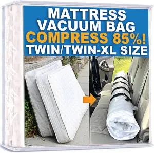 Mattress Vacuum Bag for Moving, Vacuum Seal Mattress Bag for Memory Foam or Inner Spring Mattresses, Compression and Storage for Returns, Leakproof Valve and Double Zip Seal (Twin/Twin-XL)