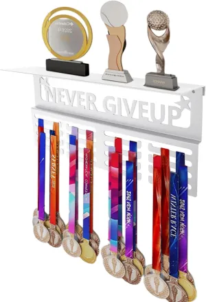 Medal Hanger Display for Runners, 4 X 16 Inch Medal Display with Trophy Shelf Multipurpose Innovative Wall Mounted Metal Medal Holder for Player
