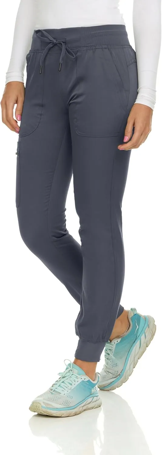 MediChic Medical Nursing Ribbed Scrub Joggers for Women - Stretch Jogger Scrub Knit Waist Bottoms with 6 Pockets, Easy Care