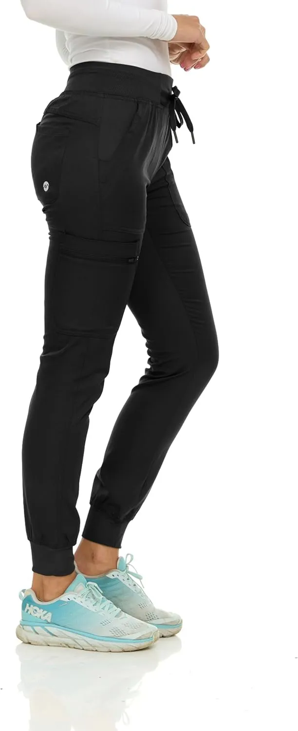MediChic Medical Nursing Ribbed Scrub Joggers for Women - Stretch Jogger Scrub Knit Waist Bottoms with 6 Pockets, Easy Care