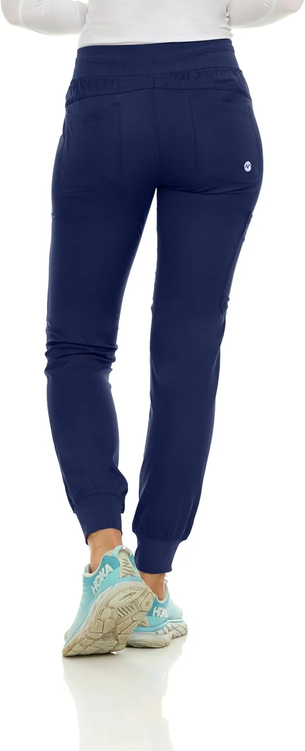 MediChic Medical Nursing Ribbed Scrub Joggers for Women - Stretch Jogger Scrub Knit Waist Bottoms with 6 Pockets, Easy Care