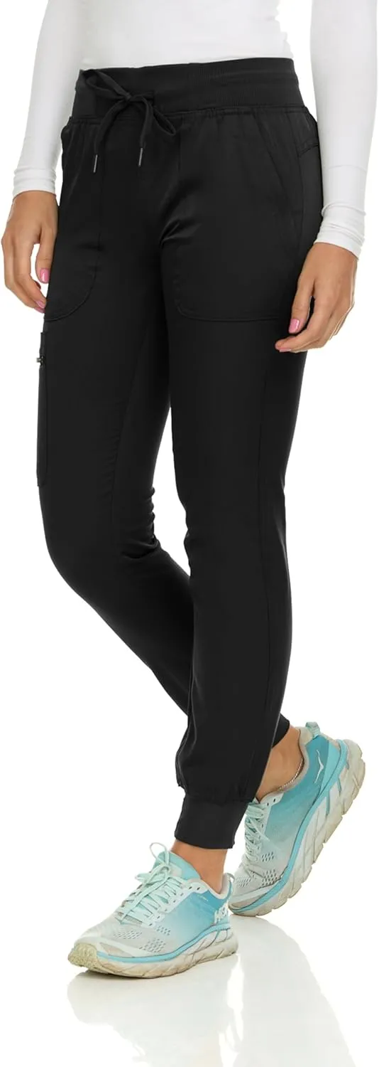MediChic Medical Nursing Ribbed Scrub Joggers for Women - Stretch Jogger Scrub Knit Waist Bottoms with 6 Pockets, Easy Care
