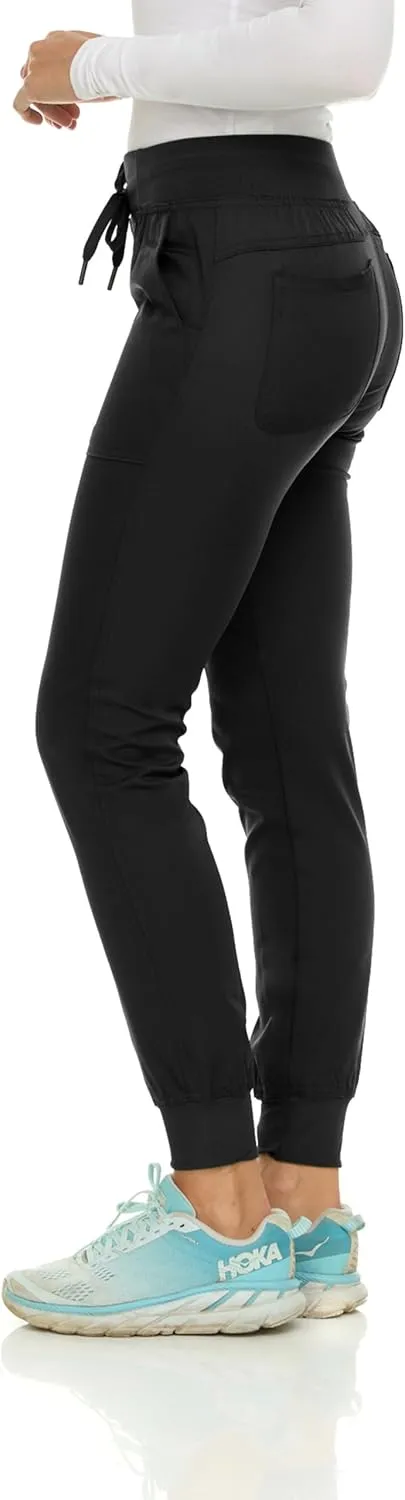 MediChic Medical Nursing Ribbed Scrub Joggers for Women - Stretch Jogger Scrub Knit Waist Bottoms with 6 Pockets, Easy Care