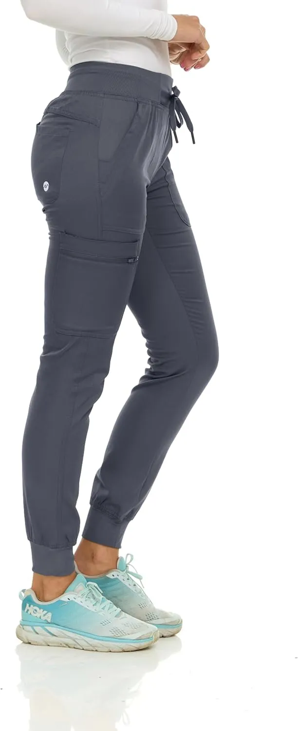 MediChic Medical Nursing Ribbed Scrub Joggers for Women - Stretch Jogger Scrub Knit Waist Bottoms with 6 Pockets, Easy Care