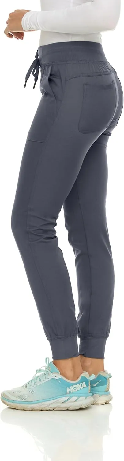 MediChic Medical Nursing Ribbed Scrub Joggers for Women - Stretch Jogger Scrub Knit Waist Bottoms with 6 Pockets, Easy Care
