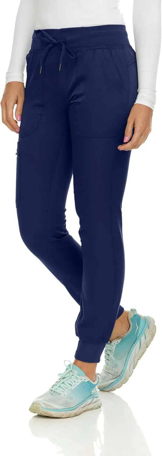 MediChic Medical Nursing Ribbed Scrub Joggers for Women - Stretch Jogger Scrub Knit Waist Bottoms with 6 Pockets, Easy Care