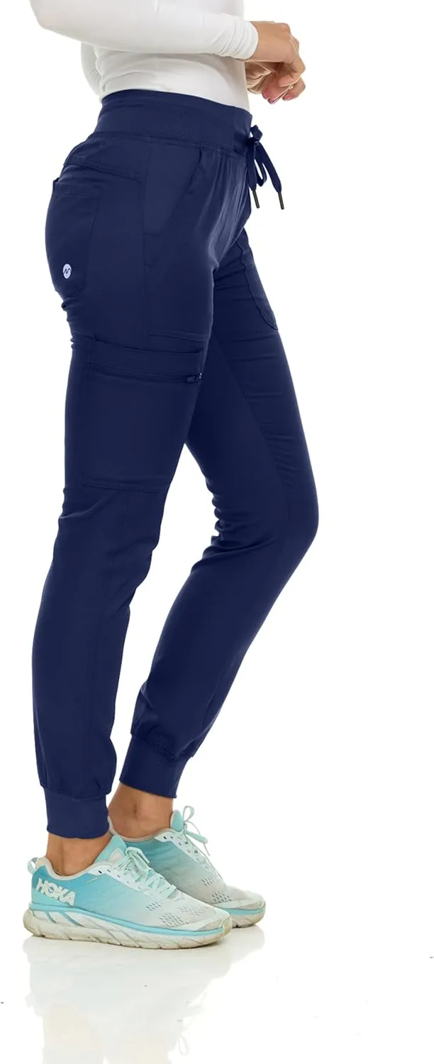 MediChic Medical Nursing Ribbed Scrub Joggers for Women - Stretch Jogger Scrub Knit Waist Bottoms with 6 Pockets, Easy Care