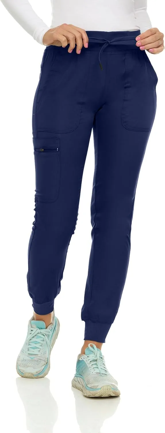 MediChic Medical Nursing Ribbed Scrub Joggers for Women - Stretch Jogger Scrub Knit Waist Bottoms with 6 Pockets, Easy Care