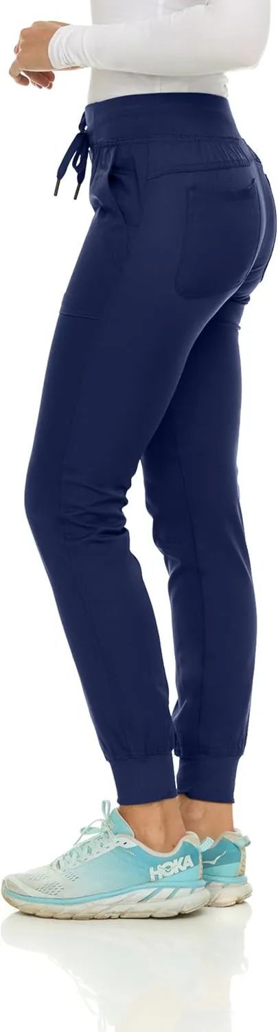 MediChic Medical Nursing Ribbed Scrub Joggers for Women - Stretch Jogger Scrub Knit Waist Bottoms with 6 Pockets, Easy Care
