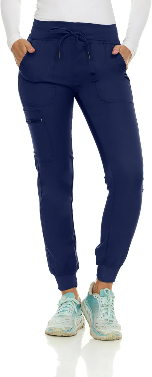 MediChic Medical Nursing Ribbed Scrub Joggers for Women - Stretch Jogger Scrub Knit Waist Bottoms with 6 Pockets, Easy Care