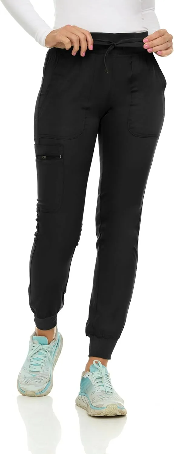 MediChic Medical Nursing Ribbed Scrub Joggers for Women - Stretch Jogger Scrub Knit Waist Bottoms with 6 Pockets, Easy Care