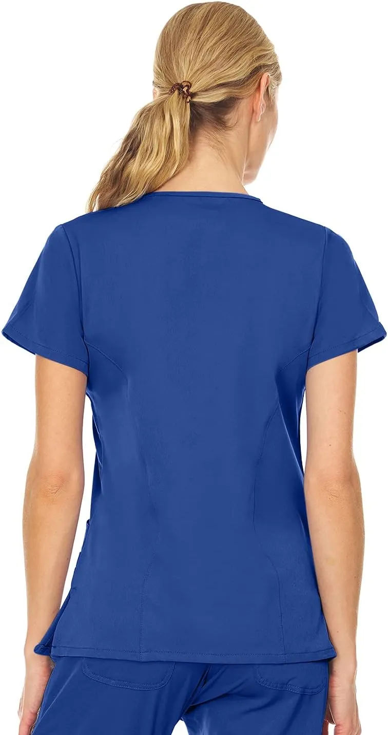 MediChic Women Scrubs Mock Neck Four Pocket Scrub Top With 4-Way Stretch, Available in Over 20 Colors
