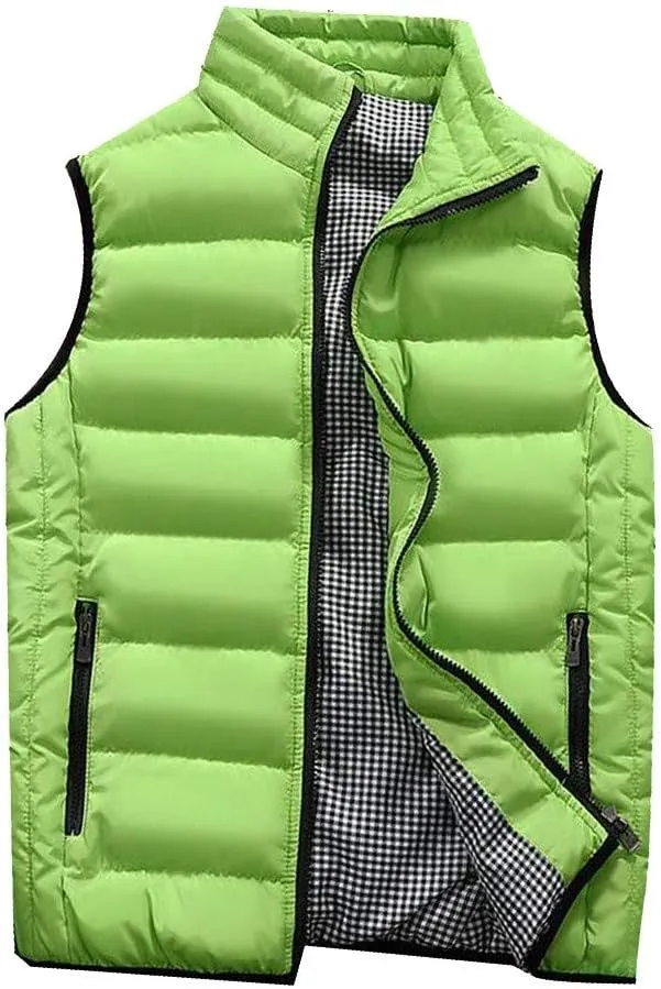 Men Winter Vest Winter Fashion Casual Solid Color Zipper Collar Pocket Hoodless Sleeveless Cotton Padded Puffer
