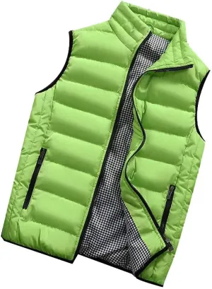 Men Winter Vest Winter Fashion Casual Solid Color Zipper Collar Pocket Hoodless Sleeveless Cotton Padded Puffer