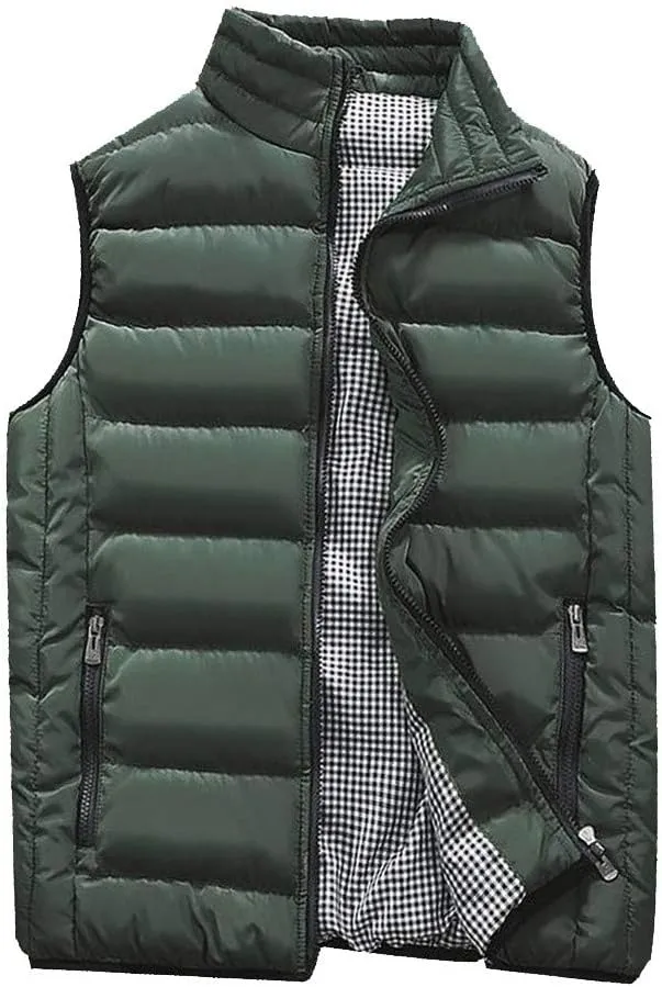 Men Winter Vest Winter Fashion Casual Solid Color Zipper Collar Pocket Hoodless Sleeveless Cotton Padded Puffer