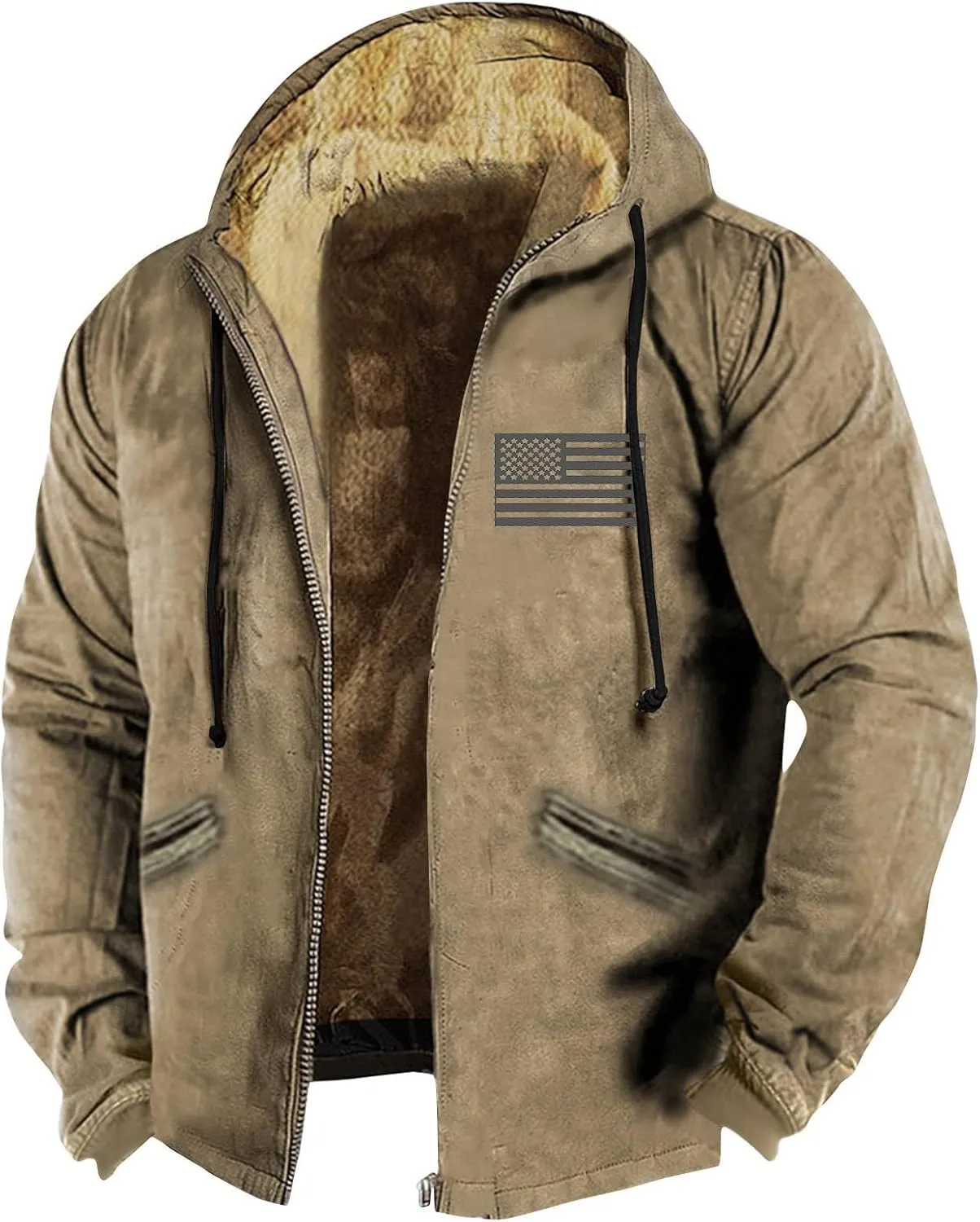 Men Zipper Hoodie Coat Thick Warm Winter Heavyweight Fleece Lined Jackets Sherpa Hooded Sweatshirt M-7XL